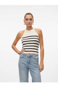 Vero Moda VMSABA RIB SL O-NECK TOP GA NOOS birch/w black