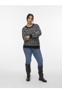 Vero Moda VMCARIA ART LS O-NECK PULLOVER GA C: black/w. birch (zebra print)