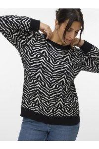 Vero Moda VMCARIA ART LS O-NECK PULLOVER GA C: black/w. birch (zebra print)
