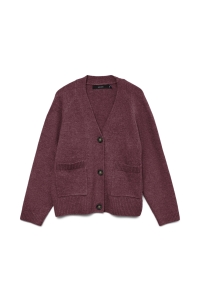 Vero Moda VMBOOM LS V-NECK BUTTON CARDIGAN GA: windsor wine/melange