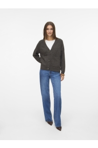 Vero Moda VMBOOM LS V-NECK BUTTON CARDIGAN GA: chocolate torte/melange