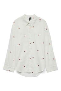 Vero Moda VMODONA LS SHIRT WVN snow white/emb strawberry