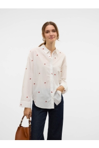 Vero Moda VMODONA LS SHIRT WVN snow white/emb strawberry