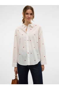 Vero Moda VMODONA LS SHIRT WVN snow white/emb strawberry