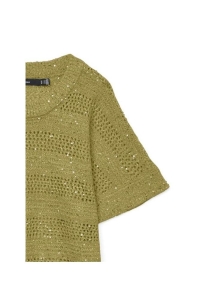 Vero Moda VMLEILANI STRIPE SS O-NECK PULLOVER willow/w. silver sequince