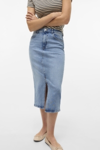 Vero Moda VMNATALIE HR MIDI DNM SKIRT MIX NOO: light blue denim
