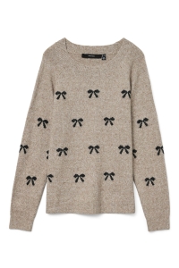Vero Moda VMDOFFY INTARSIA LS O-NCK PULLOV GA: moon rock/w. black bows