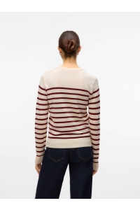Vero Moda VMDORY LS O-NECK PULLOVER BOO birch/w. syrah stripe + ribbon r