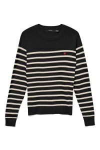 Vero Moda VMDORY LS O-NECK PULLOVER BOO black/w. birch stripe + ribbon r