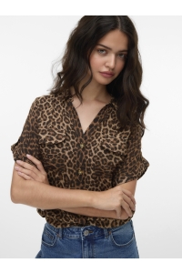 Vero Moda VMBUMPY SS SHIRT AOP WVN GA NOOS silver mink/vmd leopard