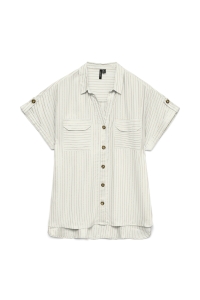Vero Moda VMBUMPY SS SHIRT AOP WVN GA NOOS snow white/gold lurex
