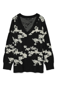 Vero Moda VMCNANCY LS V-NECK LONG PULLOVER BO: black/w birch flowers