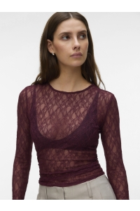 Vero Moda AWTESSY LS O-NECK LACE TOP NOOS catawba grape