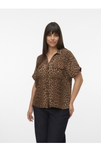 Vero Moda VMCBUMPY SS SHIRT AOP WVN CUR silver mink/vmd leopard