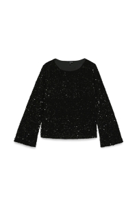 Vero Moda VMBELLA LS BOATNECK SQ TOP JRS GA black/black sequins