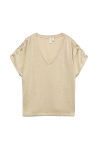 Vero Moda VMGOLDA SS V-NECK TOP JRS BTQ birch/gold lurex