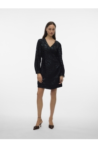 Vero Moda VMCARLA FOIL L/S SHORT WRAP DRESS W: black/black zebra foil
