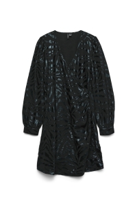 Vero Moda VMCARLA FOIL L/S SHORT WRAP DRESS W: black/black zebra foil