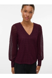 Vero Moda VMBECCA LS V-NECK LACE TOP JRS NOOS winetasting