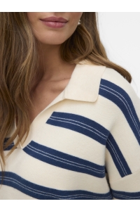 Vero Moda VMGOLD STRIPE LS LONG POLONECK PULL: birch/w. dark denim