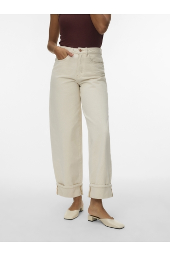 Vero Moda VMZELDA HR BARREL FOLD UP ECRU JEAN: