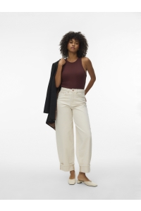 Vero Moda VMZELDA HR BARREL FOLD UP ECRU JEAN: ecru