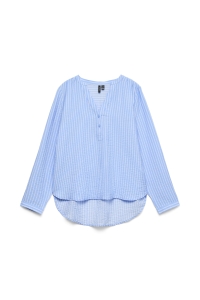 Vero Moda VMKAJA LS V-NECK FOLD-UP TOP WVN vista blue/sandra