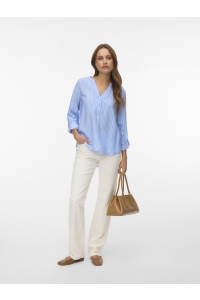 Vero Moda VMKAJA LS V-NECK FOLD-UP TOP WVN vista blue/sandra