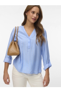 Vero Moda VMKAJA LS V-NECK FOLD-UP TOP WVN vista blue/sandra
