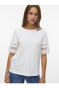 Vero Moda VMIVACY 2/4 O-NECK TOP JRS BTQ snow white/snow white lace