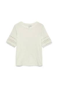 Vero Moda VMIVACY 2/4 O-NECK TOP JRS BTQ snow white/snow white lace