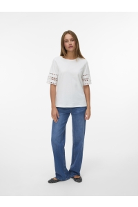 Vero Moda VMIVACY 2/4 O-NECK TOP JRS BTQ snow white/snow white lace