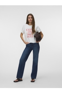 Vero Moda VMGINA METTE SS TOP BOX JRS snow white/cote dazur