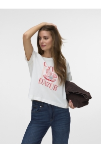 Vero Moda VMGINA METTE SS TOP BOX JRS snow white/cote dazur