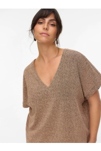 Vero Moda curve VMCHOXANNE S/S V-NECK TOP JRS BTQ C: gold colour/tigers eye lurex