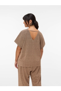 Vero Moda curve VMCHOXANNE S/S V-NECK TOP JRS BTQ C: gold colour/tigers eye lurex