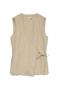 Vero Moda VMKIARA S/L WRAP TOP WVN BTQ oatmeal/black
