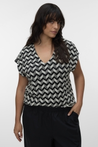 Vero Moda VMCTIKKA CS V-NECK TOP JRS CUR black/birch blend
