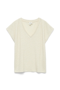 Vero Moda VMKIMMIE S/S LX V-NECK TOP JRS BTQ birch/gold lurex pattern front