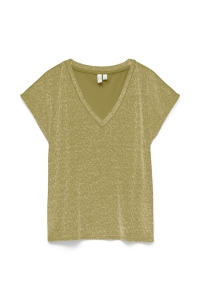 Vero Moda VMKIMMIE S/S LX V-NECK TOP JRS BTQ willow/gold lurex pattern front