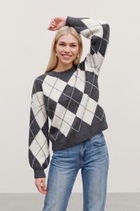 Vero Moda VMDOFFY JAQUARD LS O-NCK PULLOVER N: dark grey melange/w. birch / arg