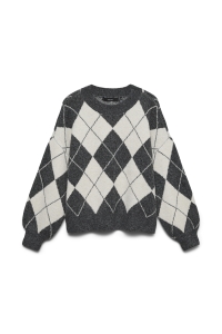 Vero Moda VMDOFFY JAQUARD LS O-NCK PULLOVER N: dark grey melange/w. birch / arg