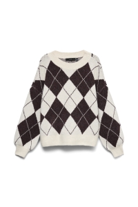 Vero Moda VMDOFFY JAQUARD LS O-NCK PULLOVER N: birch/w. windsor wine / argyle a