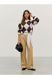 Vero Moda VMDOFFY JAQUARD LS O-NCK PULLOVER N: birch/w. windsor wine / argyle a