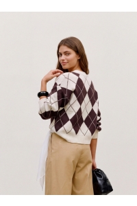 Vero Moda VMDOFFY JAQUARD LS O-NCK PULLOVER N: birch/w. windsor wine / argyle a