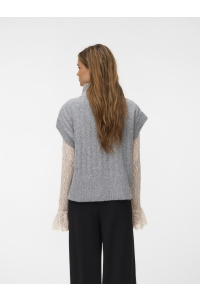 Vero Moda VMBANG RIB SL HIGHNECK ZIPPER VEST : medium grey melange