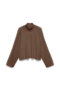Vero Moda VMSABA LS HIGHNECK ZIPPER PULLOVER : cocoa brown/birch