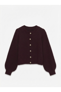 Vero Moda VMHAZEL LS O-NECK CARDIGAN BF windsor wine/w. melange and gold