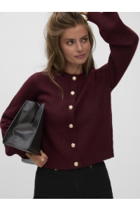 Vero Moda VMHAZEL LS O-NECK CARDIGAN BF windsor wine/w. melange and gold