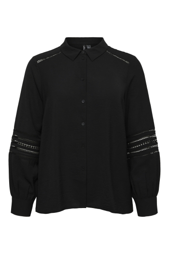 Vero Moda maatje meer blouses black VMCMUSLA L/S SHIRT WVN BTQ CUR
